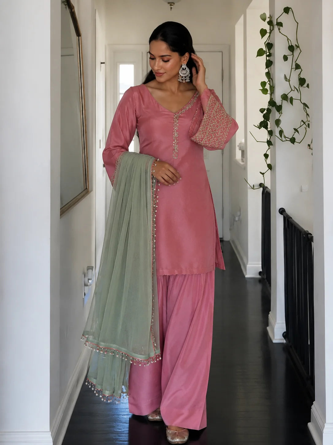 Blush Pink Embroidered Kurta Pant Set
