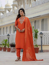 Luxury Orange Premium Roman Silk Suit Set