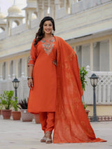 Luxury Orange Premium Roman Silk Suit Set