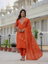 Luxury Orange Premium Roman Silk Suit Set