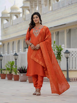 Luxury Orange Premium Roman Silk Suit Set