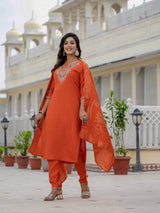 Luxury Orange Premium Roman Silk Suit Set