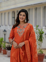 Luxury Orange Premium Roman Silk Suit Set