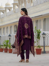 Elegant Wine Premium Roman Silk Suit Set