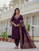 Elegant Wine Premium Roman Silk Suit Set