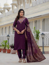 Elegant Wine Premium Roman Silk Suit Set