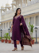 Elegant Wine Premium Roman Silk Suit Set