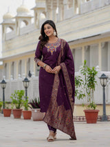 Elegant Wine Premium Roman Silk Suit Set