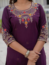 Elegant Wine Premium Roman Silk Suit Set