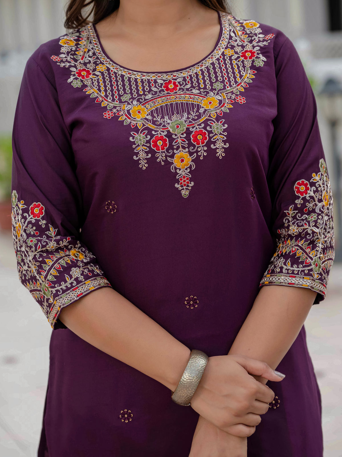 Elegant Wine Premium Roman Silk Suit Set