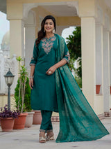 Luxury Rama Green Premium Roman Silk Suit Set
