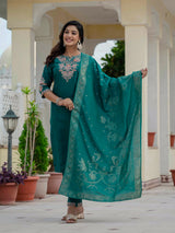 Luxury Rama Green Premium Roman Silk Suit Set