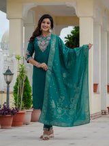 Luxury Rama Green Premium Roman Silk Suit Set