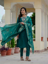 Luxury Rama Green Premium Roman Silk Suit Set