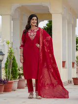 Luxury Maroon Premium Roman Silk Suit Set