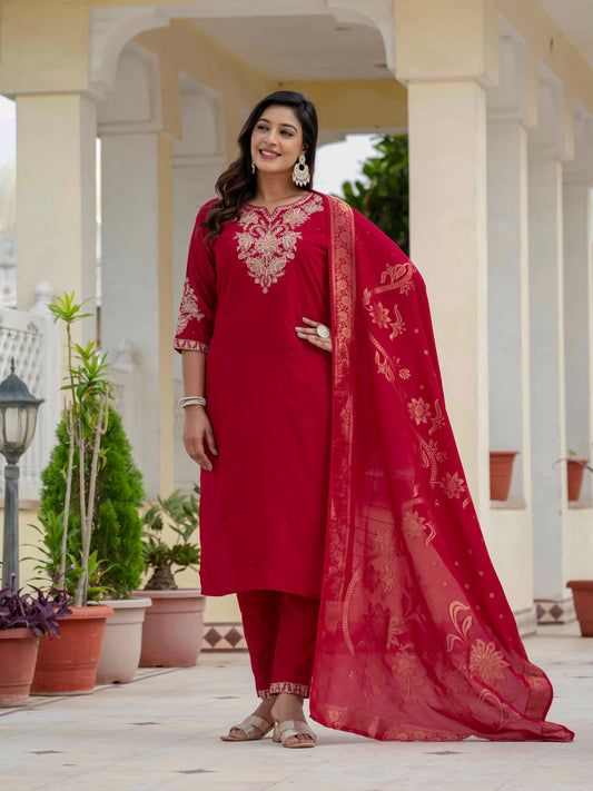 Luxury Maroon Premium Roman Silk Suit Set