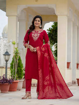 Luxury Maroon Premium Roman Silk Suit Set
