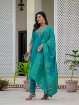 Elegant Firozi Premium Roman Silk Suit Set