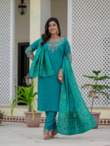 Elegant Firozi Premium Roman Silk Suit Set