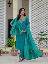 Elegant Firozi Premium Roman Silk Suit Set