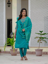 Elegant Firozi Premium Roman Silk Suit Set