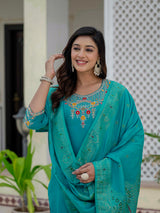 Elegant Firozi Premium Roman Silk Suit Set