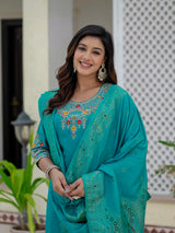 Elegant Firozi Premium Roman Silk Suit Set