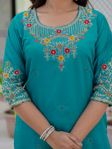 Elegant Firozi Premium Roman Silk Suit Set