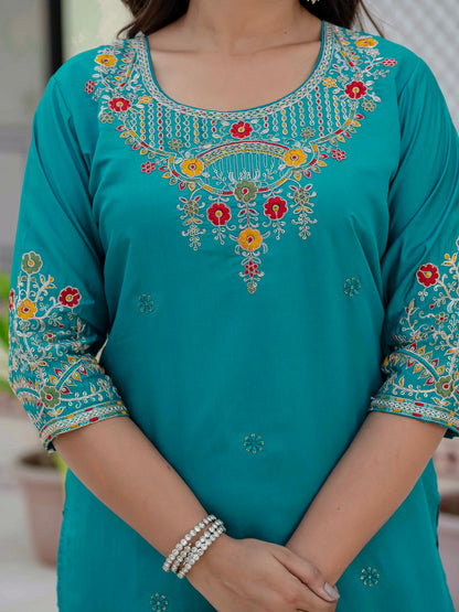 Elegant Firozi Premium Roman Silk Suit Set