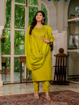 Mustard Yellow Marina Silk Multi Embroidered Suit Set