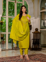 Mustard Yellow Marina Silk Multi Embroidered Suit Set