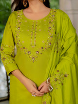 Parrot Green Marina Silk Multi Embroidered Suit Set