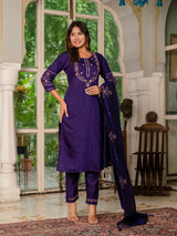 Violet Marina Silk Multi Embroidered Suit Set