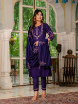 Violet Marina Silk Multi Embroidered Suit Set