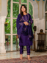 Violet Marina Silk Multi Embroidered Suit Set