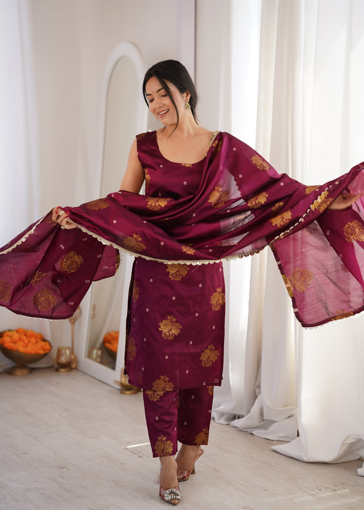 Purple Aura Chanderi Jacquard Suit Set