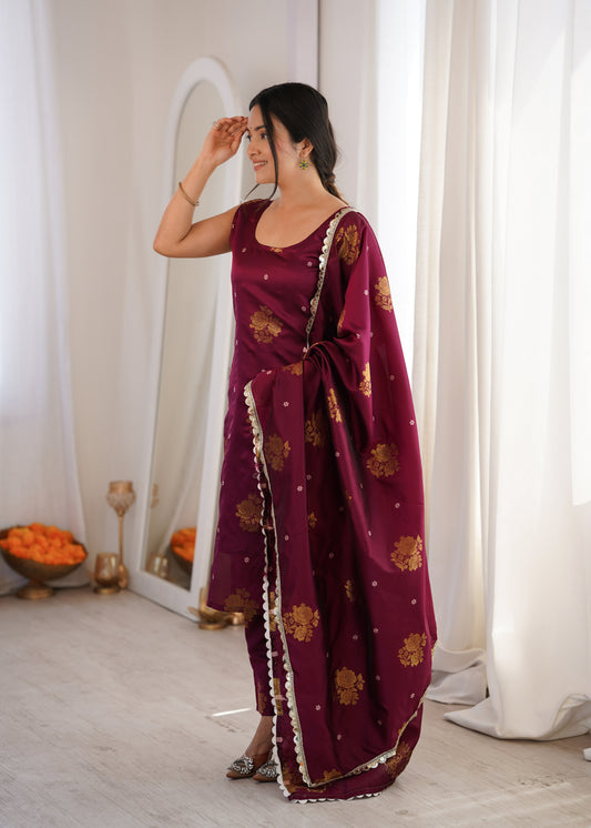 Purple Aura Chanderi Jacquard Suit Set