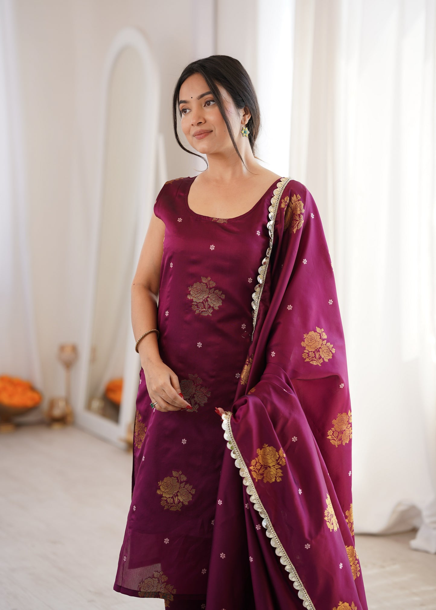 Purple Aura Chanderi Jacquard Suit Set