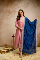 Pink Vichitra Silk Embroidered Anarkali Suit Set