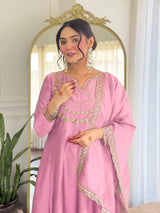 Pink Embroidered Anarkali Suit Set