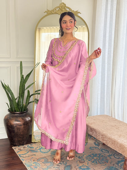 Pink Embroidered Anarkali Suit Set