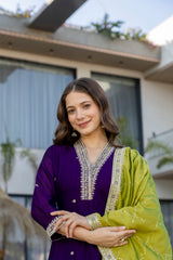 Wine Vichitra Silk Embroidered Anarkali Suit Set