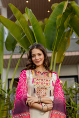 Cream Embroidered Viscose Simmer Kurti Set
