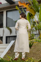 Cream Embroidered Viscose Simmer Kurti Set