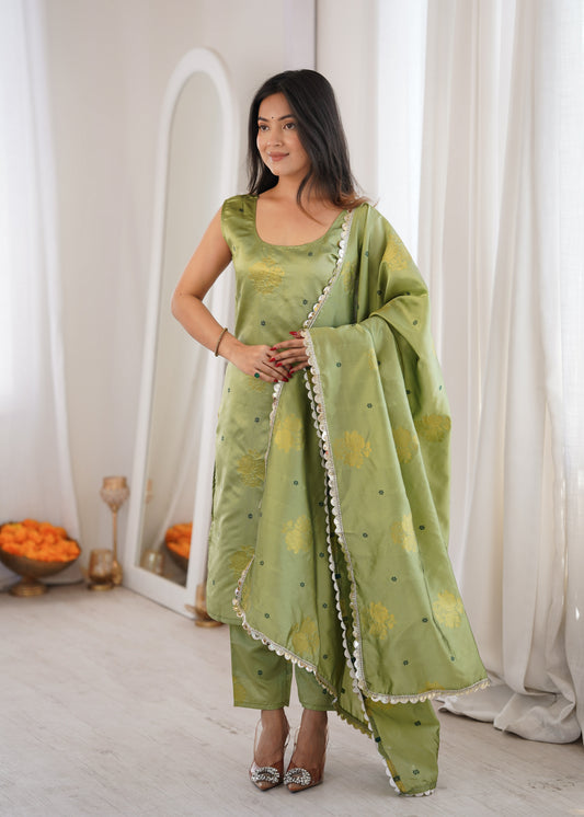 Light Green Aura Chanderi Jacquard Suit Set