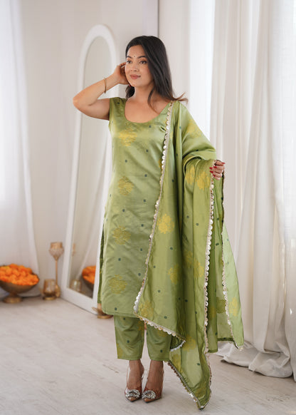 Light Green Aura Chanderi Jacquard Suit Set