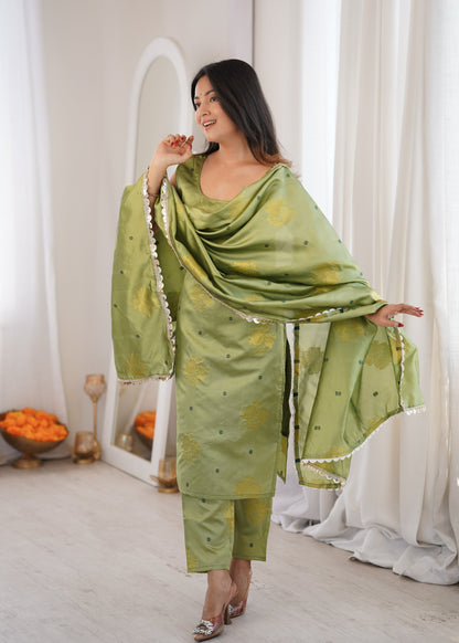 Light Green Aura Chanderi Jacquard Suit Set