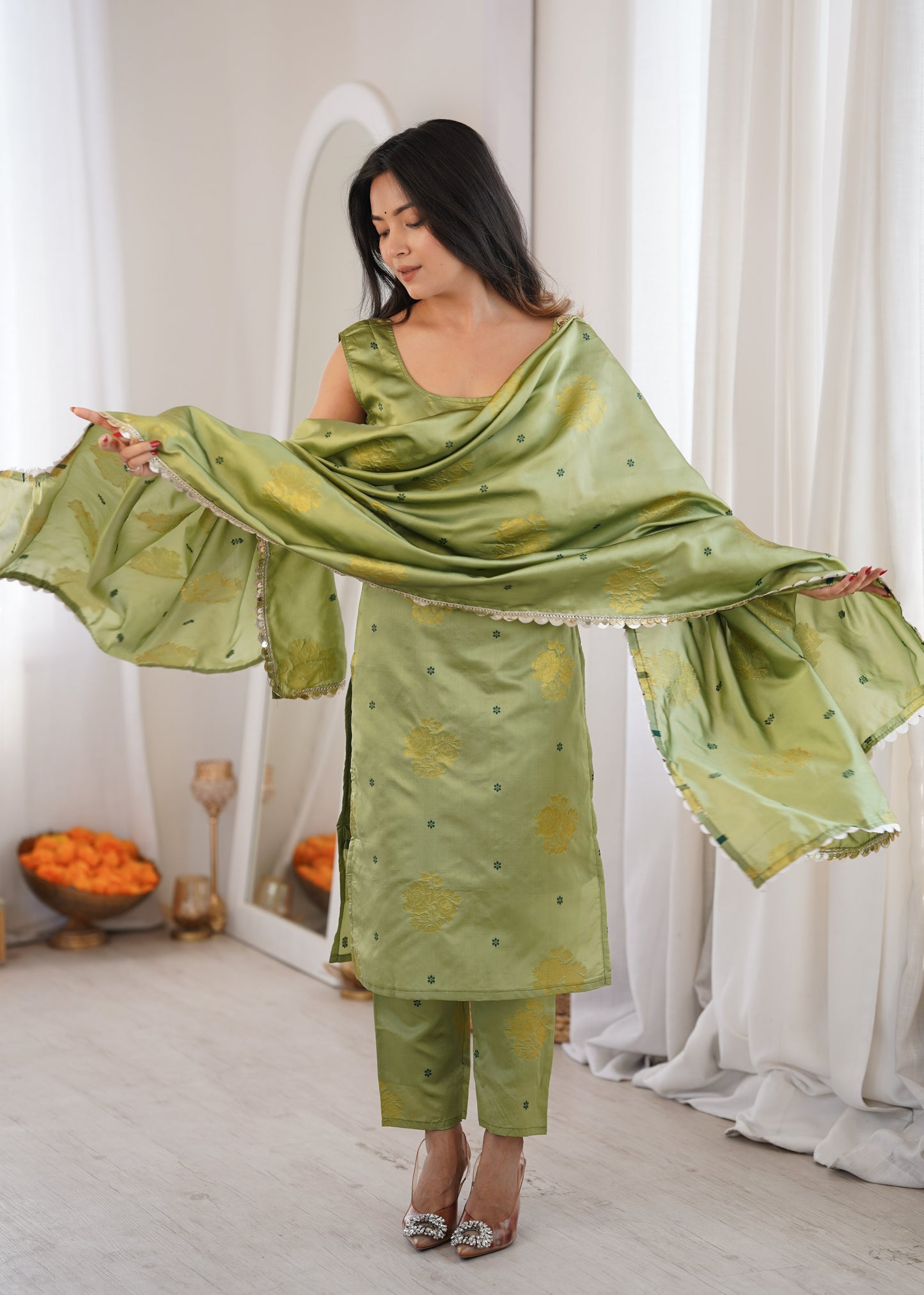 Light Green Aura Chanderi Jacquard Suit Set