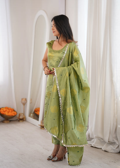 Light Green Aura Chanderi Jacquard Suit Set