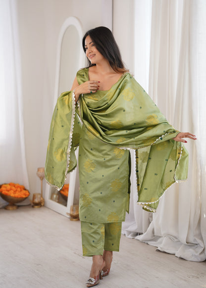 Light Green Aura Chanderi Jacquard Suit Set